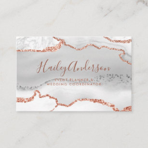 Gray & Rose Gold Glitter Watercolor Gilded Agate Business Card