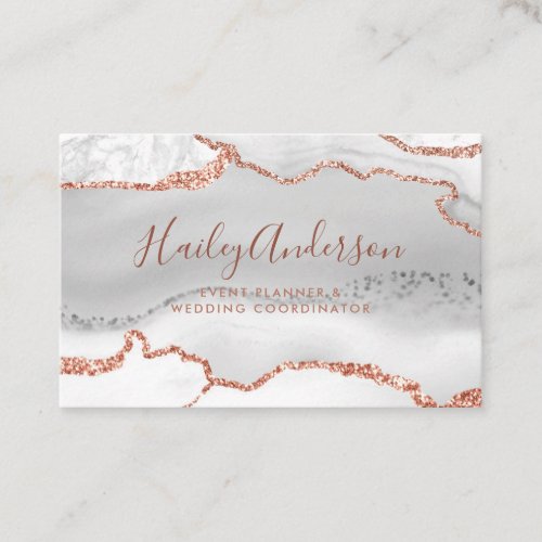 Gray  Rose Gold Glitter Watercolor Gilded Agate Business Card
