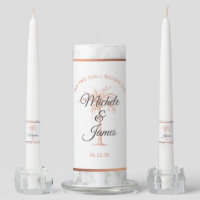 Gray Rose Gold Palm Tree Marble Wedding Ceremony Unity Candle Set