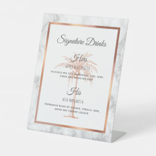 Gray Rose Gold Palm Tree Wedding Signature Drinks Pedestal Sign