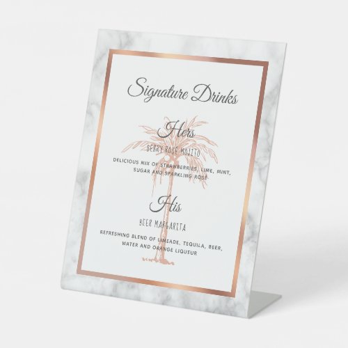 Gray Rose Gold Palm Tree Wedding Signature Drinks Pedestal Sign