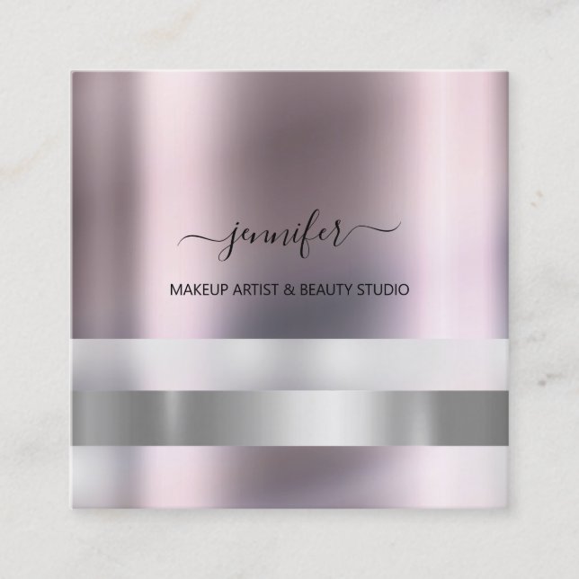 Gray Rose Makeup Artist Influencer Striped Ombré Square Business Card (Front)