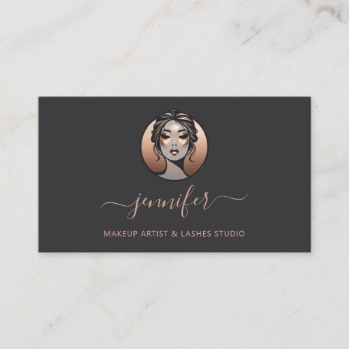 Gray Rose Makeup Artist Logo Lashes QR Oriental  Business Card