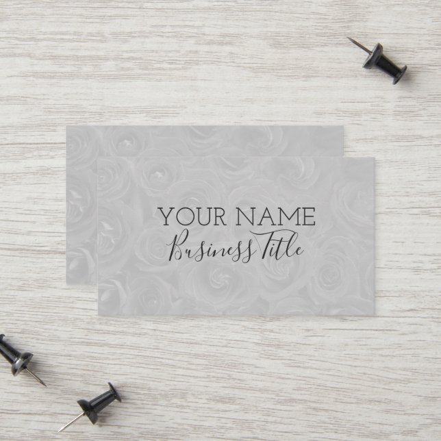 Gray Rose Pattern Floral Custom Modern Business Calling Card (Front/Back In Situ)