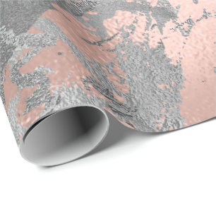 Gray Rose Pink Silver Marble Shiny Metallic Stroke Wrapping Paper