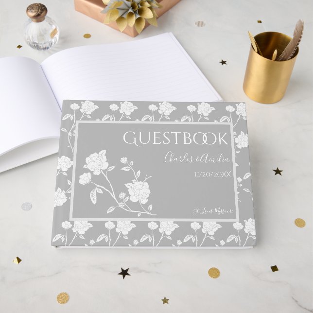 Gray Rose Wedding Guest Book (Front Open)