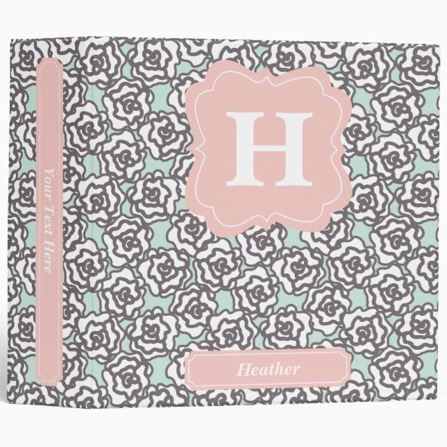 Gray Roses and Pink Monogram Binder (Front/Spine)