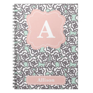 Gray Roses and Pink Monogram Notebook