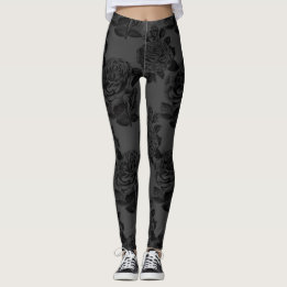 Gray Roses Black Leggings