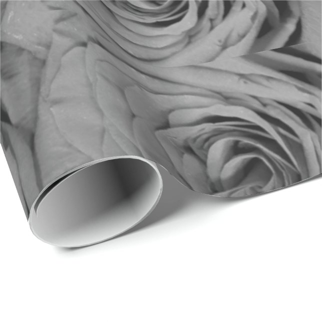 Gray roses gray floral flowers photo  wrapping paper (Roll Corner)