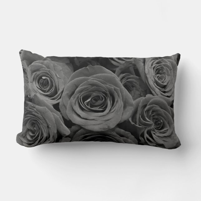 Gray roses, gray floral photo  lumbar pillow (Front)