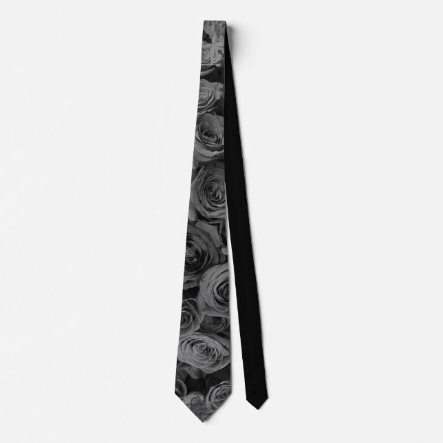 Gray roses, gray floral photo      neck tie (Front)