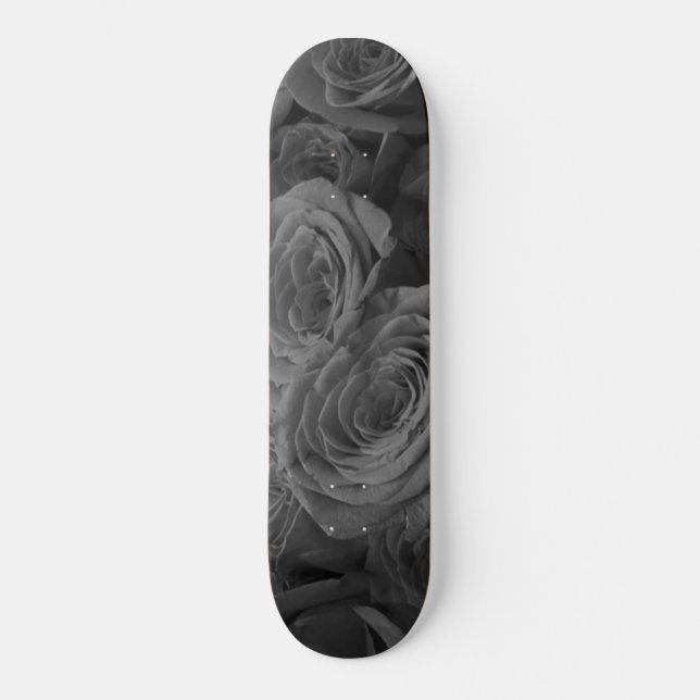 Gray roses, gray floral photo       skateboard (Front)