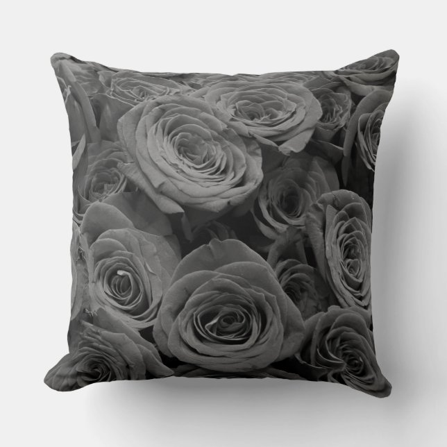 Gray roses, gray floral photo  throw pillow (Front)