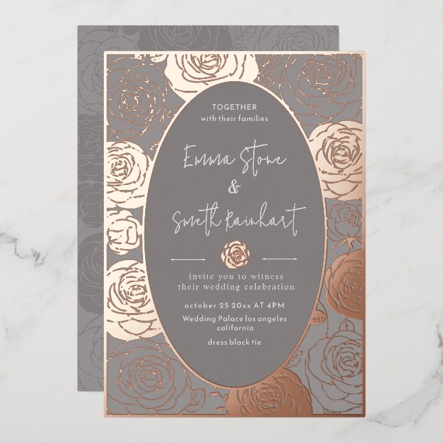 Gray Roses Wedding Foil Invitation (Front/Back)