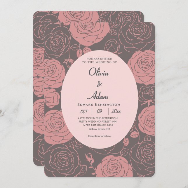 Gray Roses Wedding Invitation (Front/Back)