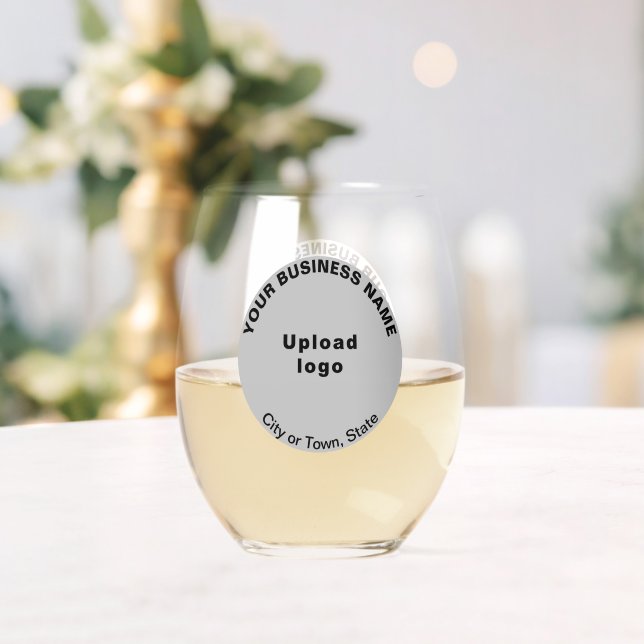 Gray Round Business Brand on Stemless Wine Glass (Insitu (Wedding))