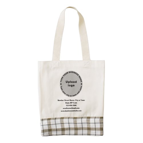 Gray Round Business Brand on Tote Bag With Plaid