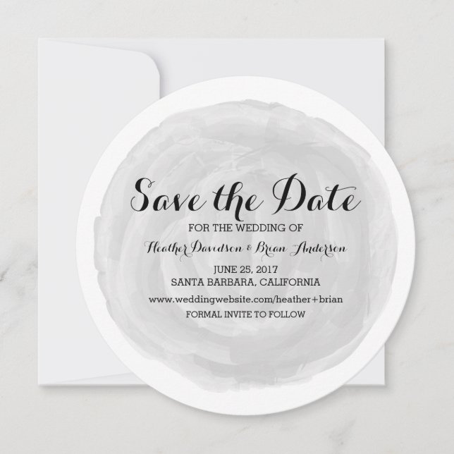 Gray Round Watercolor Save the Date Invite (Front)