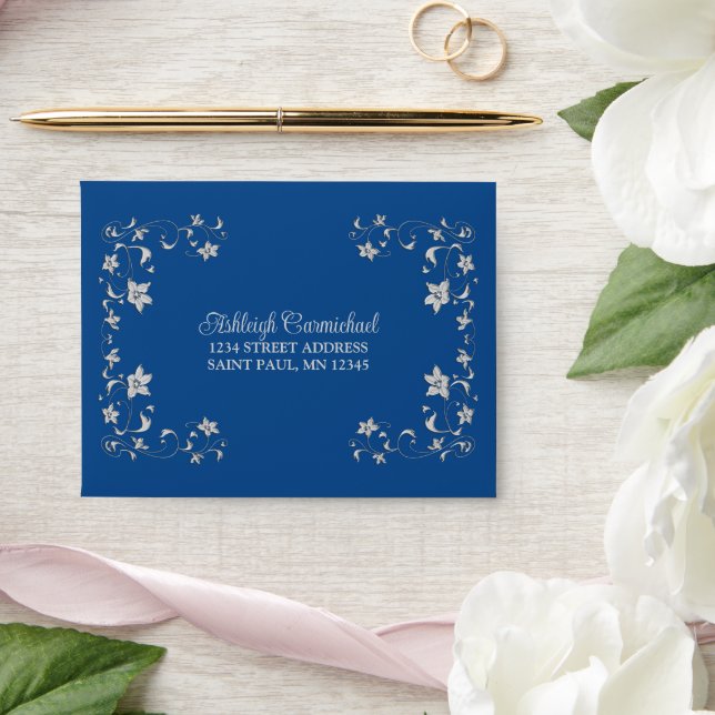 Gray, Royal Blue Wedding A2 Size RSVP Envelope (Wedding)