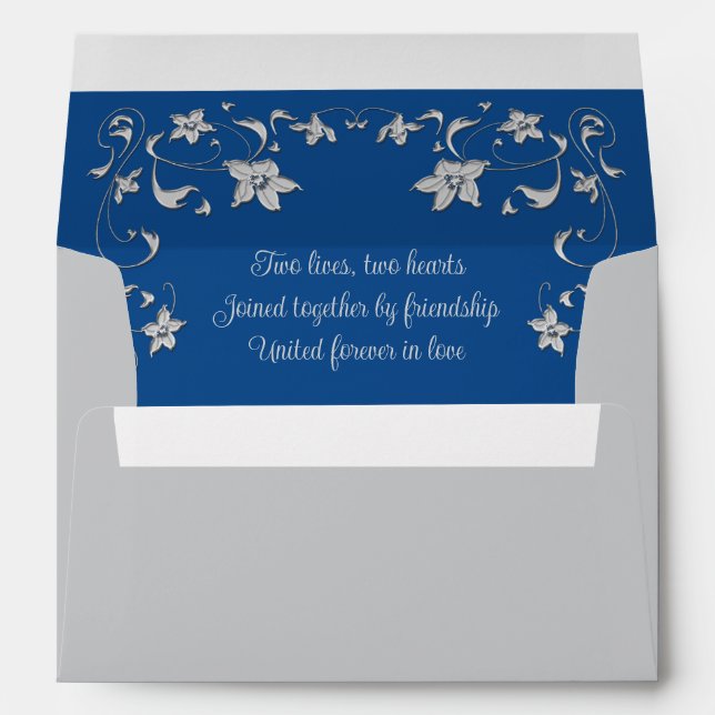 Gray, Royal Blue Wedding Invitation Envelope (Back (Bottom))