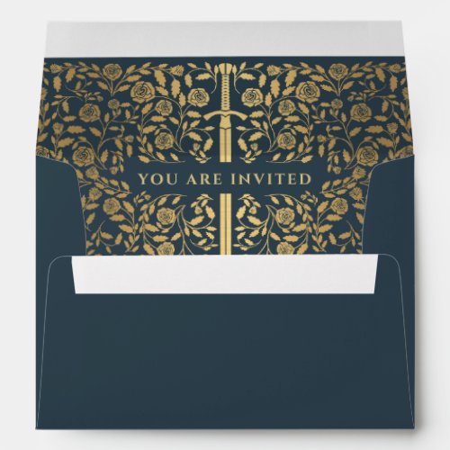 Gray Royal Medieval Gold Sword Wedding Envelope