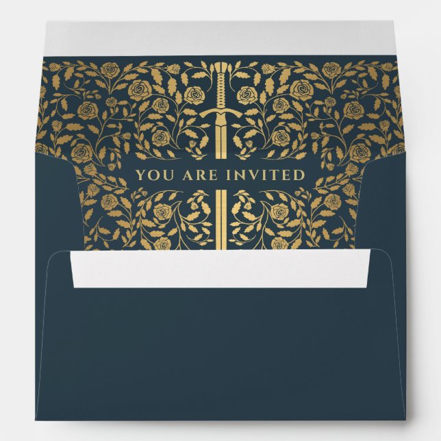Gray Royal Medieval Gold Sword Wedding Envelope (Back (Bottom))