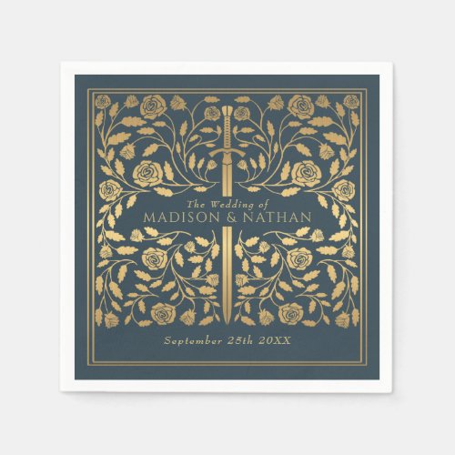 Gray Royal Medieval Gold Sword Wedding Napkins