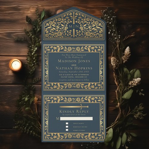 Gray Royal Medieval Sword Wedding  All In One Invitation