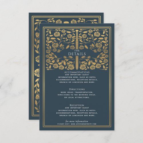 Gray Royal Medieval Sword Wedding Details  Enclosure Card