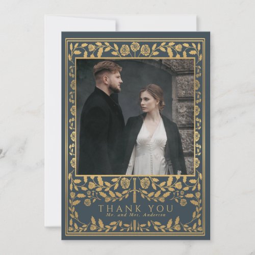 Gray Royal Medieval Sword Wedding Thank You Card