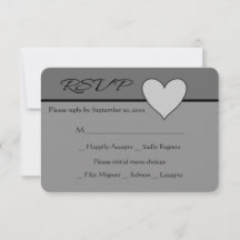 Gray RSVP Love Heart Grey & Black Wedding