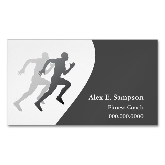 Gray Runner Fitness Coach Business Card Magnet (Front)