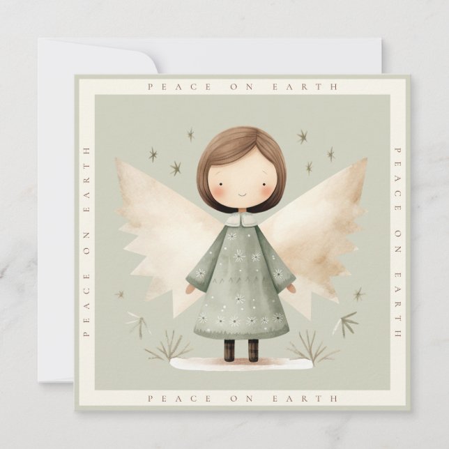 Gray Rustic Angel 1 Photo Flat Holiday Card (Front)
