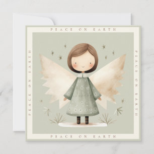 Gray Rustic Angel 1 Photo Flat Holiday Card