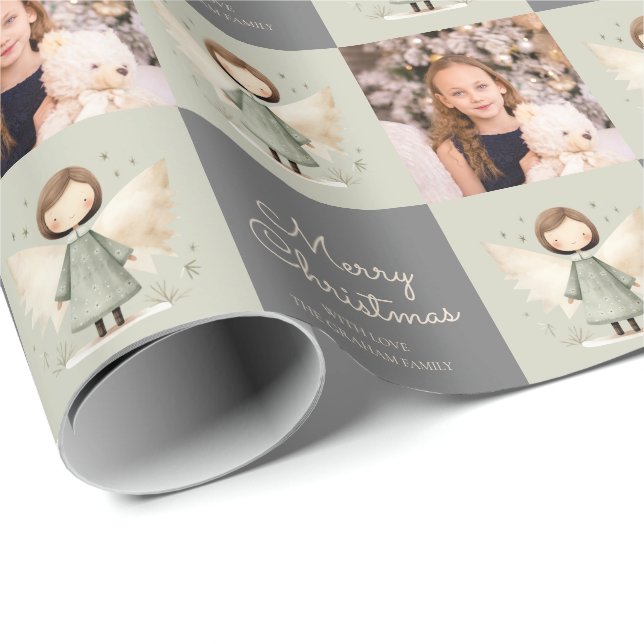 Gray Rustic Angel 1 Photo Wrapping Paper (Roll Corner)