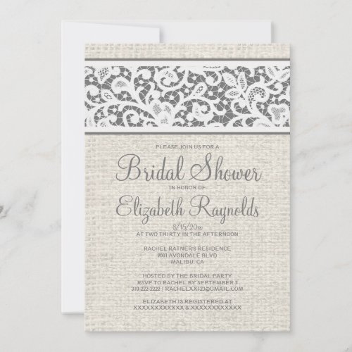 Grey Rustic Burlap Linen Bridal Shower Invitations