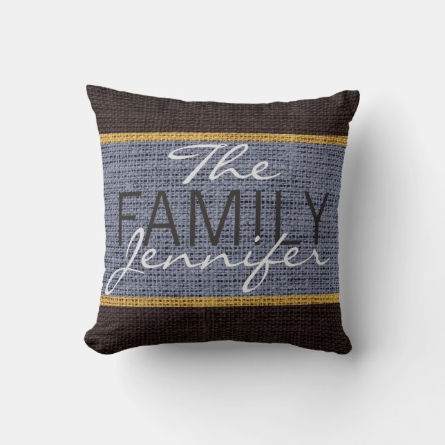 Gray Rustic Burlap Monogram Throw Pillow (Front)