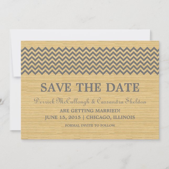 Gray Rustic Chevron Save the Date Invite (Front)