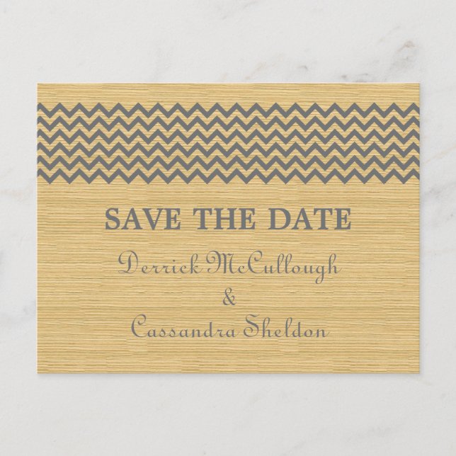 Gray Rustic Chevron Save the Date Postcard (Front)