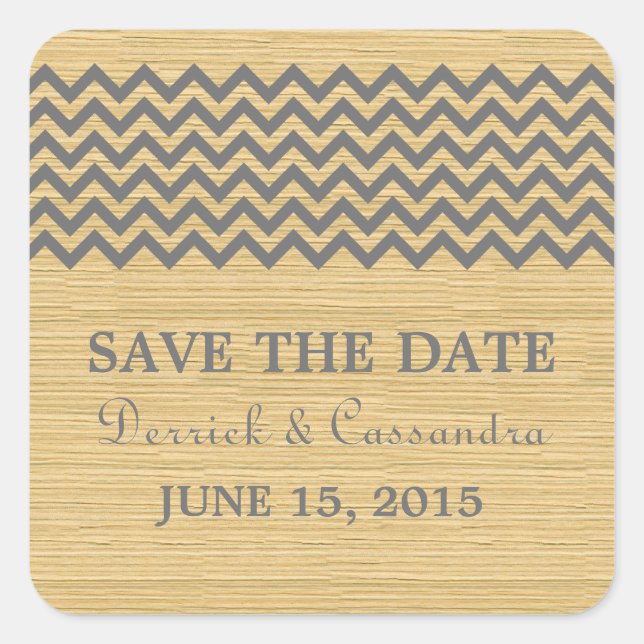 Gray Rustic Chevron Save the Date Stickers (Front)