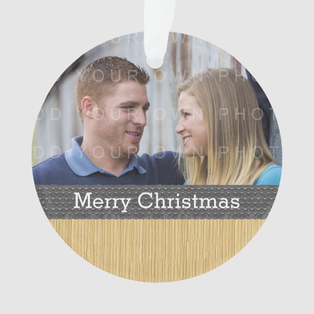 Gray Rustic Christmas Photo Ornament (Front)
