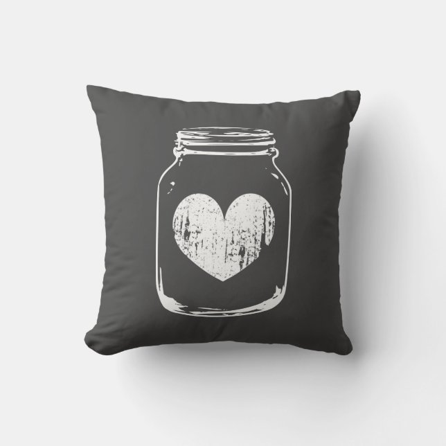 Gray rustic country chic mason jar throw pillow (Front)