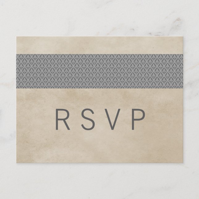 Gray Rustic Damask RSVP Postcard (Front)