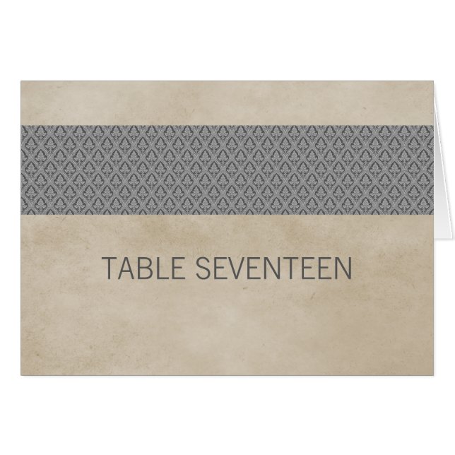 Gray Rustic Damask Table Number Card (Front Horizontal)