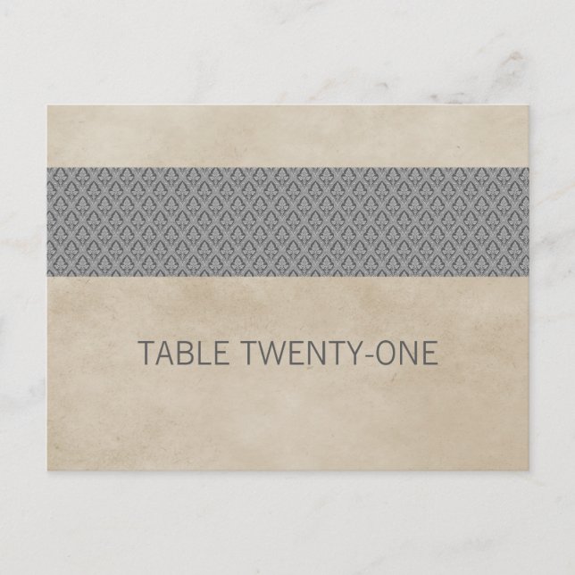 Gray Rustic Damask Table Number Postcard (Front)