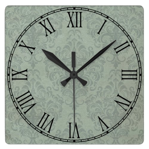 Gray Rustic Damask Vintage Wallpaper Square Wallclock