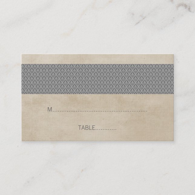 Gray Rustic Damask Wedding Place Card (Front)