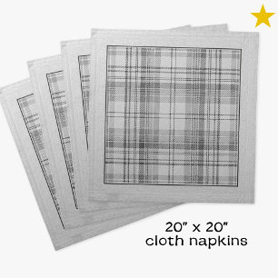 Gray Rustic Farmhouse Plaid Chickens Family Name  Cloth Napkin