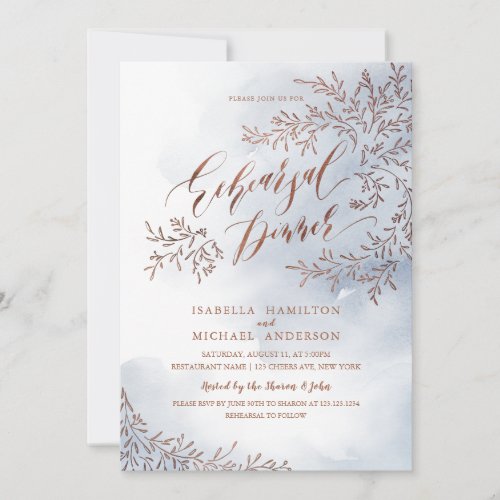 Gray rustic floral calligraphy rehearsal dinner invitation